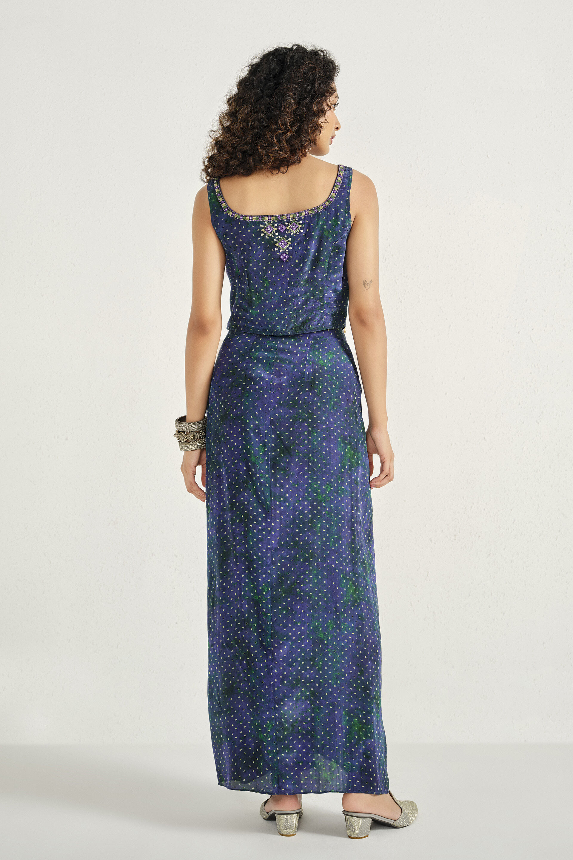 Aneera Embroidered Purple Skirt Set, Purple, image 4